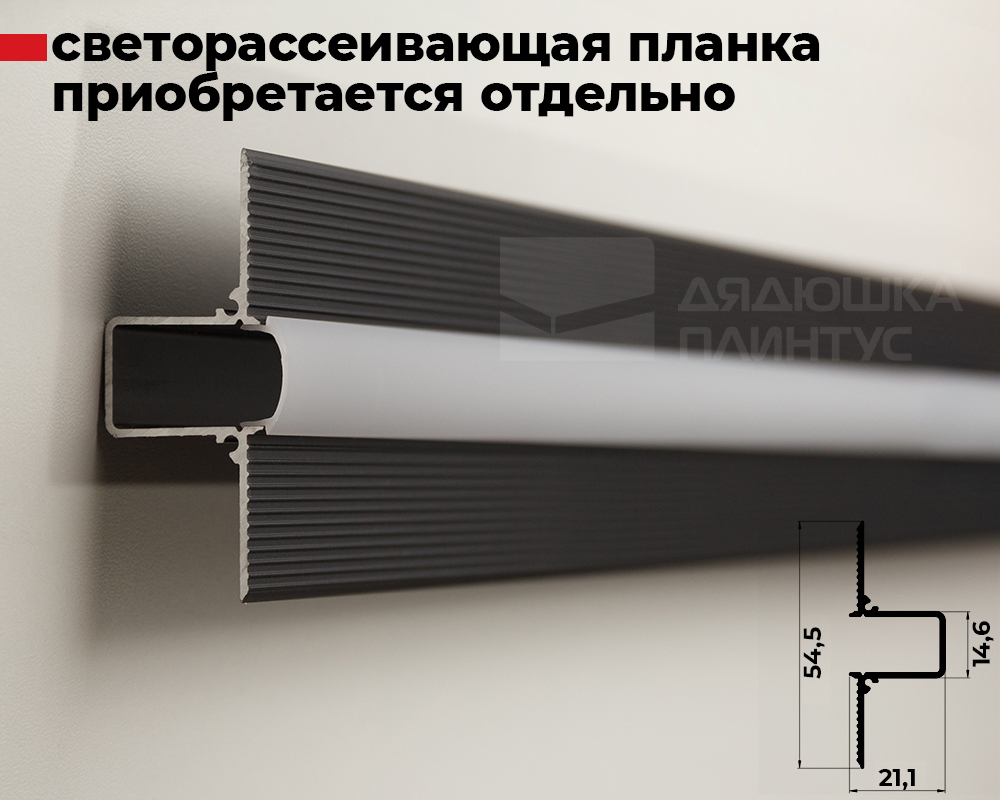 Алюминиевый профиль для светодиодной подсветки Волшебная палочка. Чёрный матовый