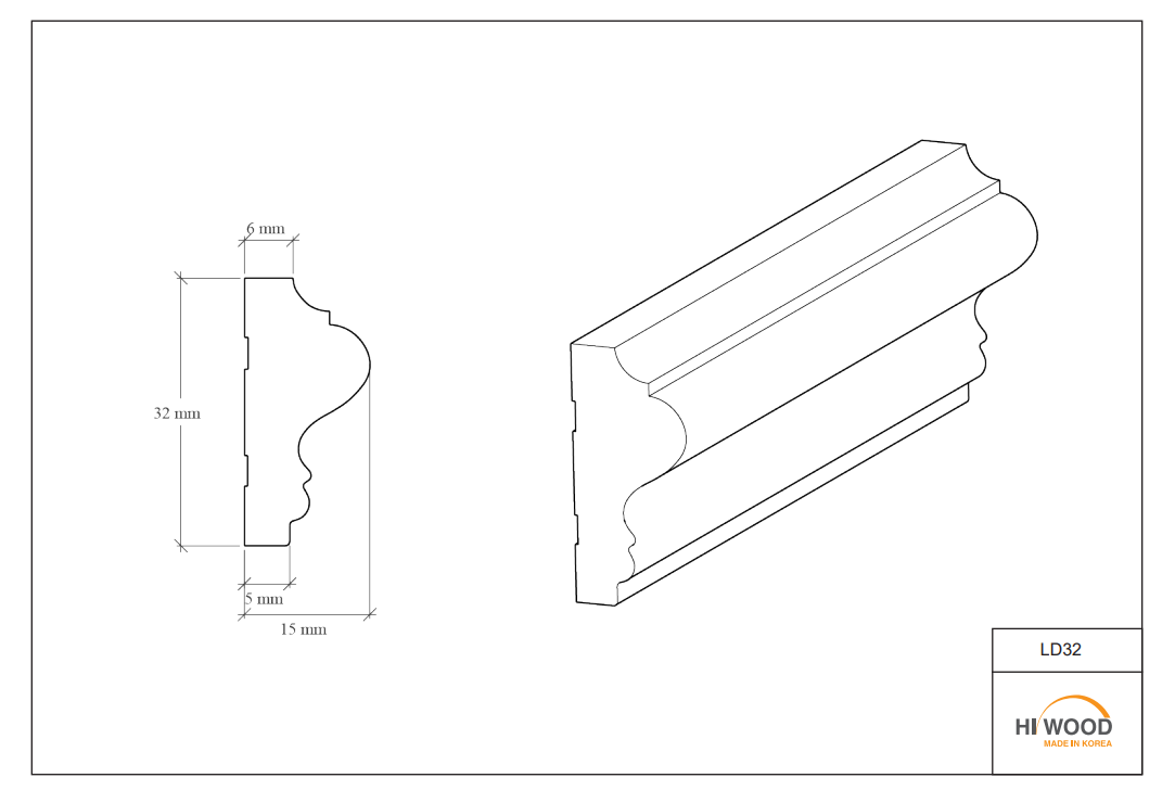 Молдинг из полистирола высокой плотности HI-WOOD LD32 32х15мм 2,0м