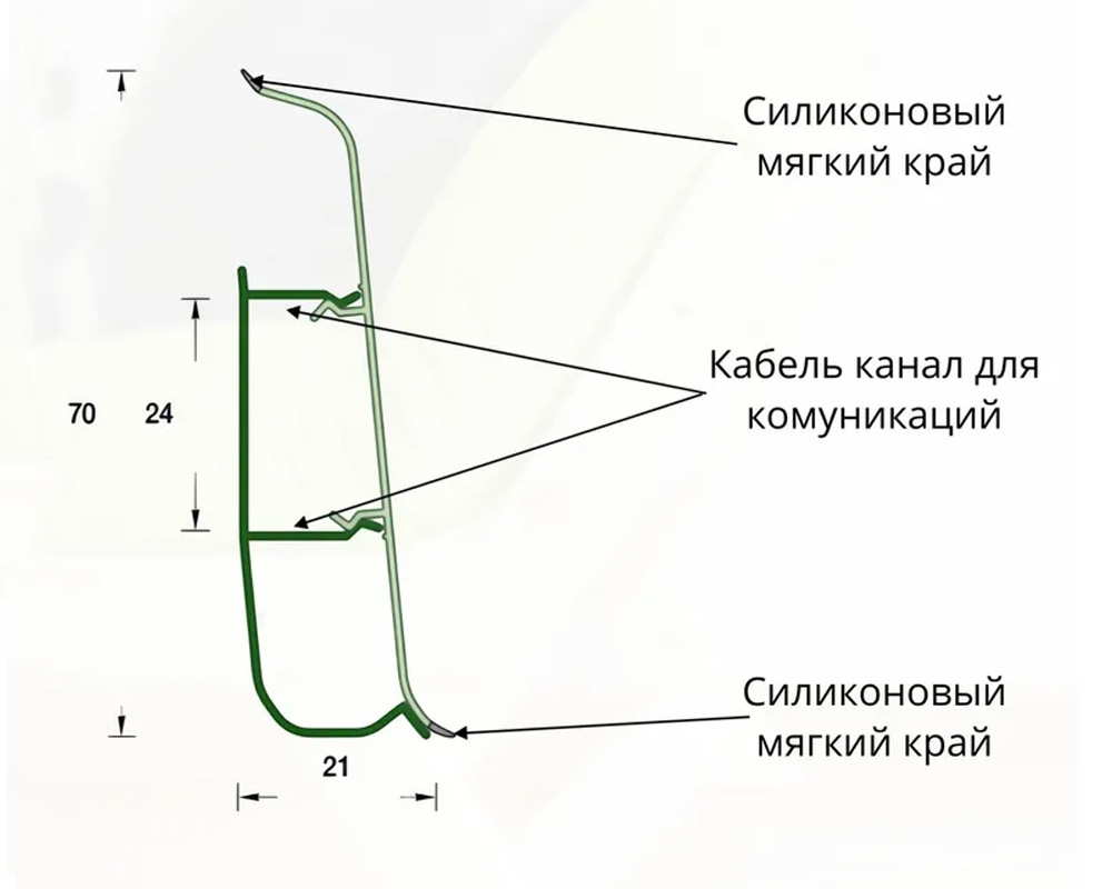 Плинтус ПВХ со съемной панелью Идеал Деконика 70 мм 002 Светло - серый